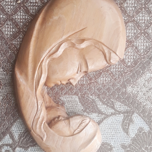 Vintage Hand Carved Adalbart Thibault Wooden Plaque Mother & Child - Picture 7 of 14